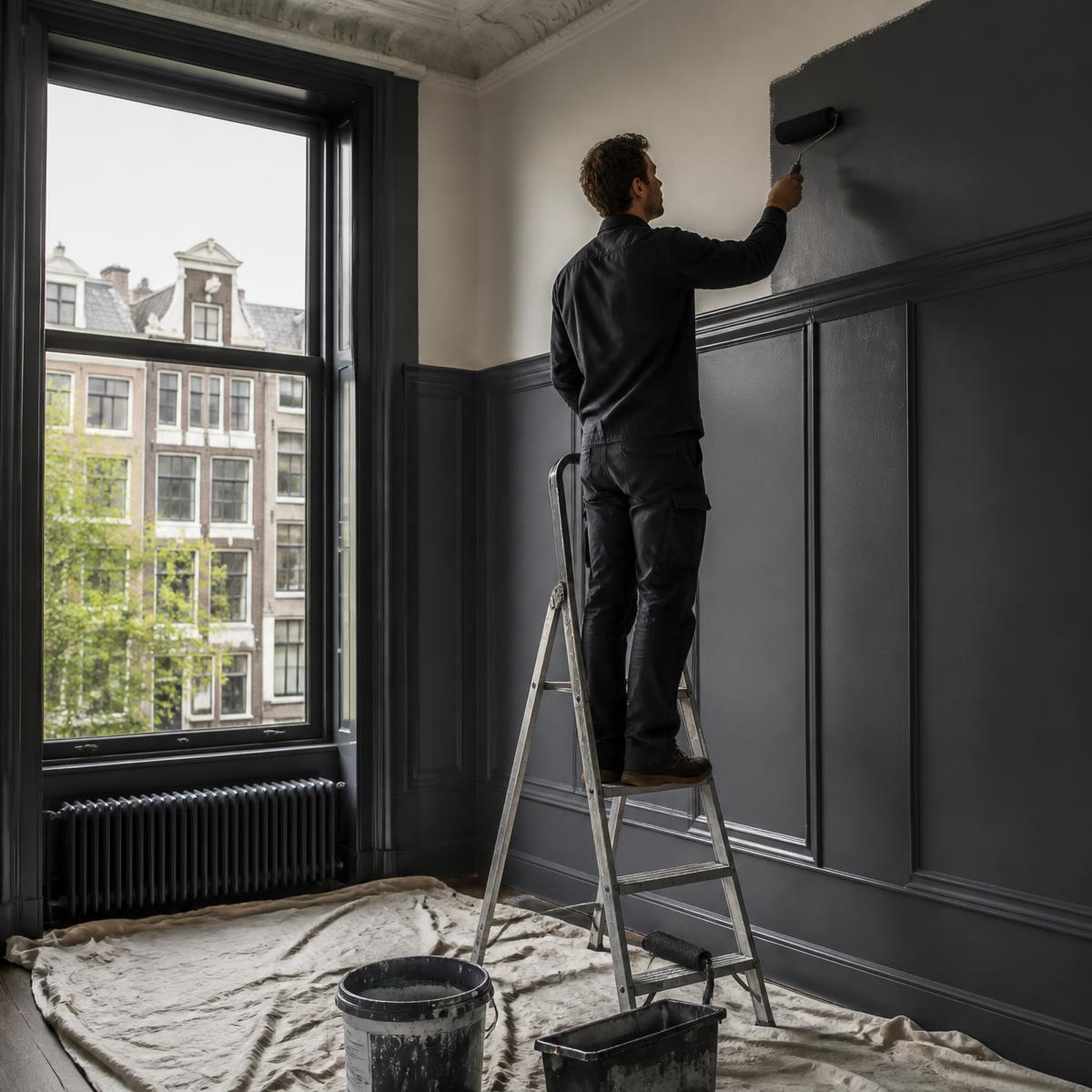 Schilder aan het werk in een Amsterdams appartement